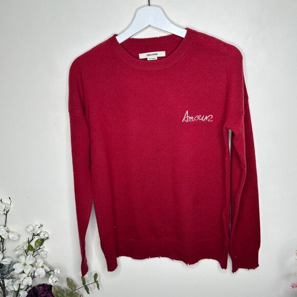 ZADIG & VOLTAIRE Gaby Amour Sweater Wool Cashmere Red Wine Sz S {G19} - Picture 3 of 6